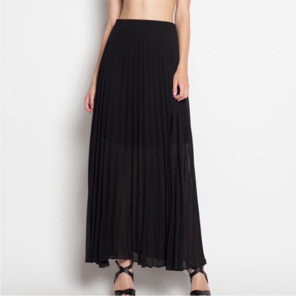 Elegant Black Pleated Sheer Maxi Skirt